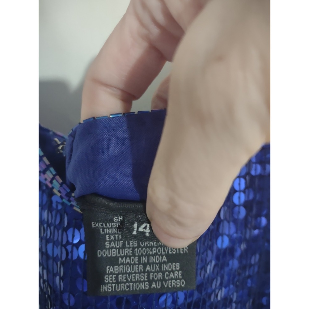 VTG Expressions Blue Sequin Bodycon Dress 14 100 Percent Silk‎ Party Cocktail - Picture 3 of 5